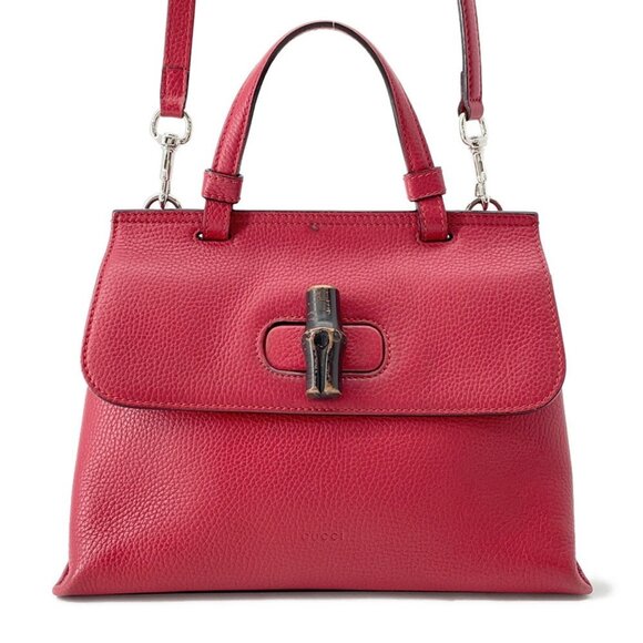 GUCCI Red Leather Bamboo Bag - Picture 1 of 16